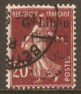 Lebanon 1924 1p on 20c Brown. SG30.